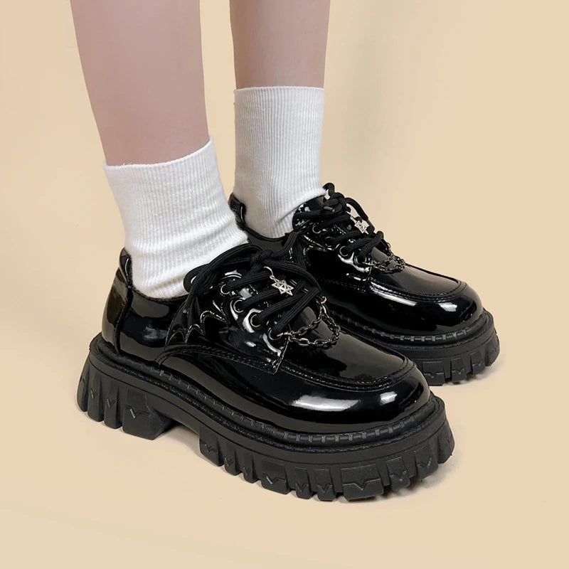 Y2K Grunge Bat Wings Platform Oxford Shoes - Aesthetic Footwear