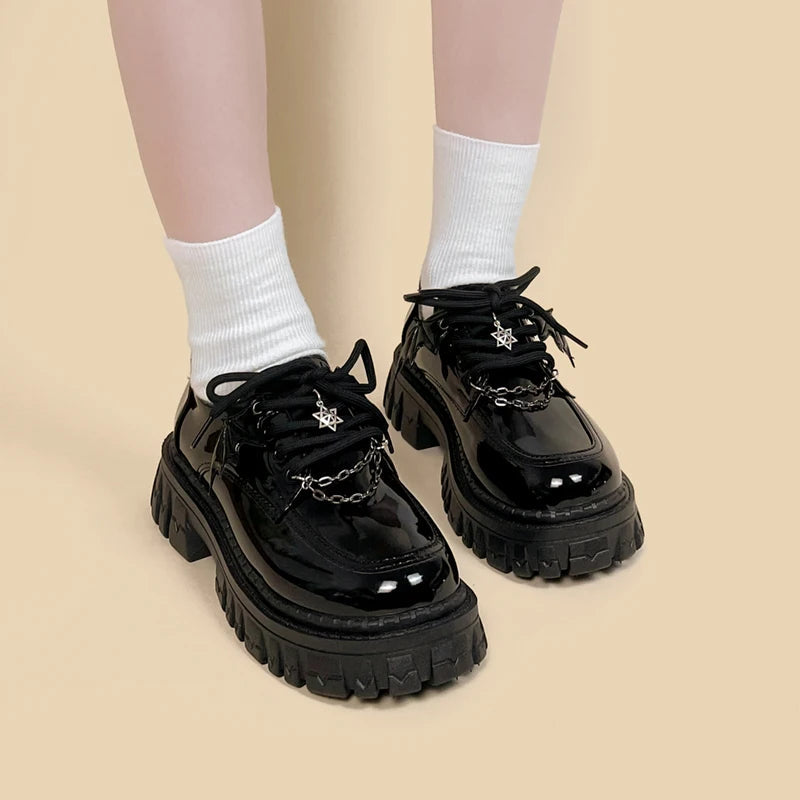 Y2K Grunge Bat Wings Platform Oxford Shoes - Aesthetic Footwear