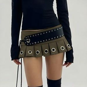 Y2K Grunge Belted Mini Skirt - Coquette Aesthetic Clothing Essential