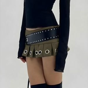 Y2K Grunge Belted Mini Skirt - Coquette Aesthetic Clothing Essential