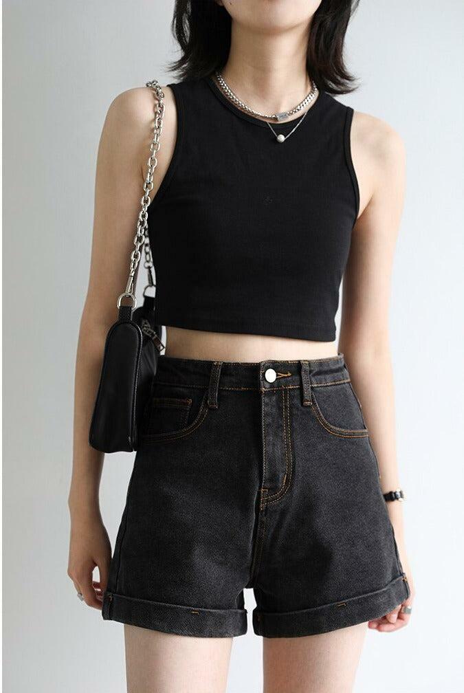 Y2K Grunge Black Jean Shorts - Aesthetic Coquette Style Outfit