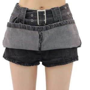 Y2K Grunge Buttoned Belt Loop Mini Skort - Aesthetic Coquette Style