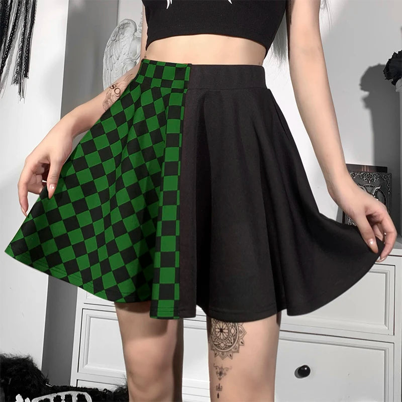 Y2K Grunge Checked A-Line Mini Skirt - Aesthetic Coquette Style