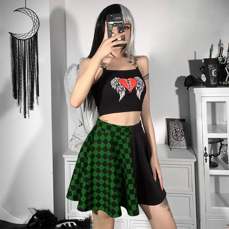 Y2K Grunge Checked A-Line Mini Skirt - Aesthetic Coquette Style