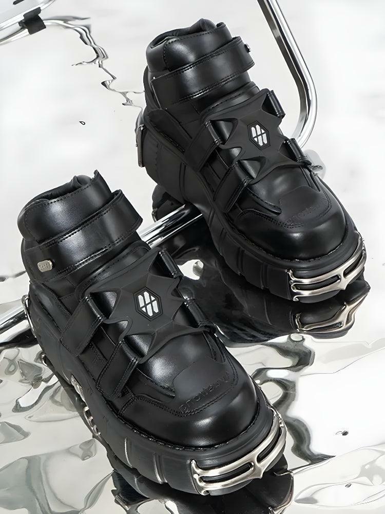 Y2K Grunge Chunky Metal Platform Boots for Aesthetic Outfits