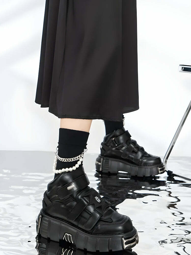 Y2K Grunge Chunky Metal Platform Boots for Aesthetic Outfits