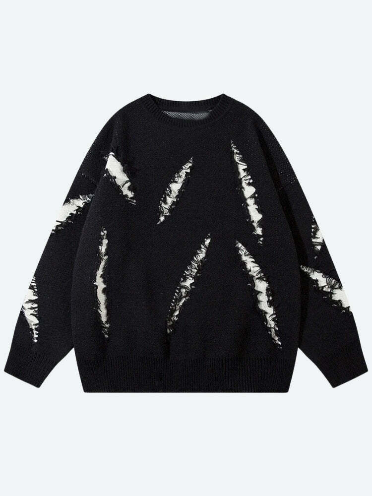 Y2K Grunge Claw Distressed Knitted Sweater - Aesthetic Clothing Essential