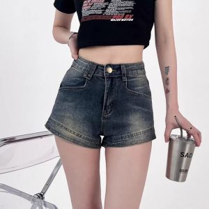 Y2K Grunge Denim Shorts - Aesthetic Coquette Style for Trendy Outfits