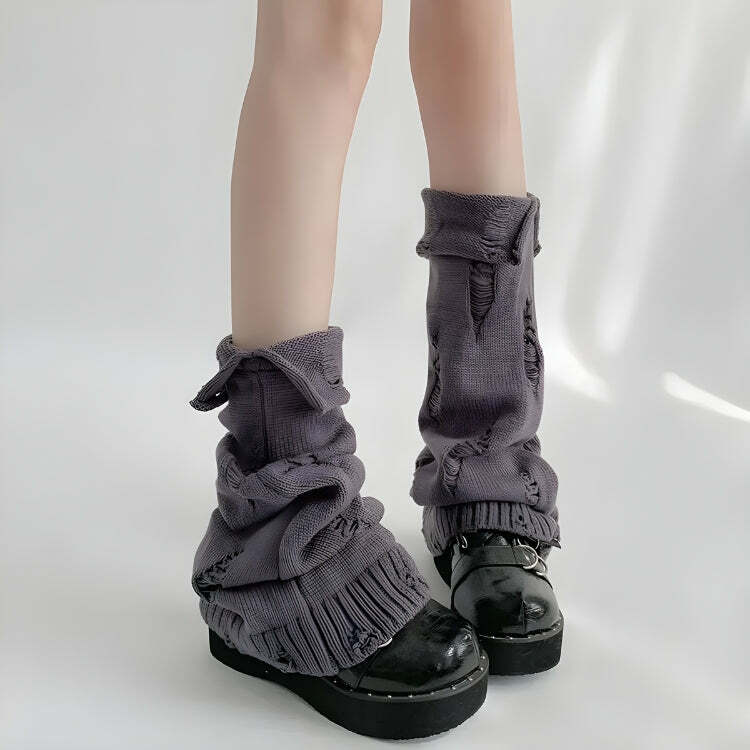 Y2K Grunge Distressed Knitted Leg Warmers for Aesthetic Outfits