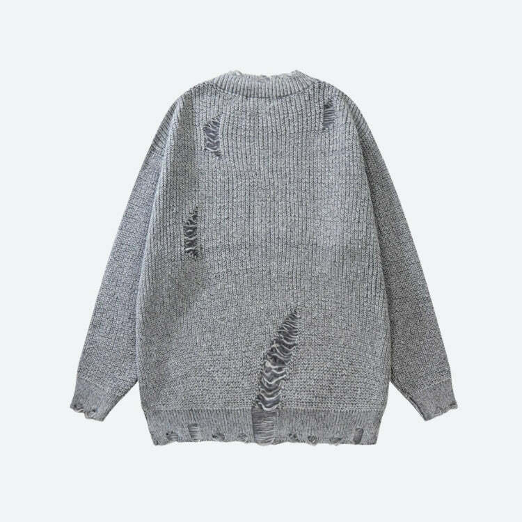 Y2K Grunge Distressed Knitted Sweater - Aesthetic Clothing for Unique Styles