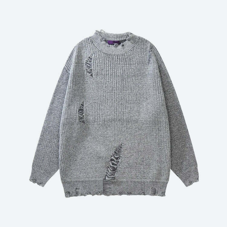 Y2K Grunge Distressed Knitted Sweater - Aesthetic Clothing for Unique Styles