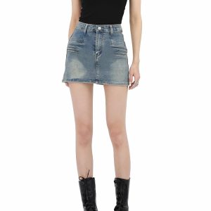 Y2K Grunge Fake Pocket Denim Mini Skirt - Aesthetic Coquette Style