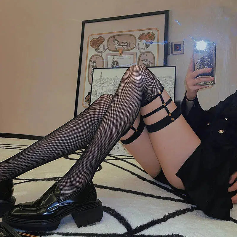 Y2K Grunge Fishnet Thigh High Socks for Aesthetic Outfits & Styles