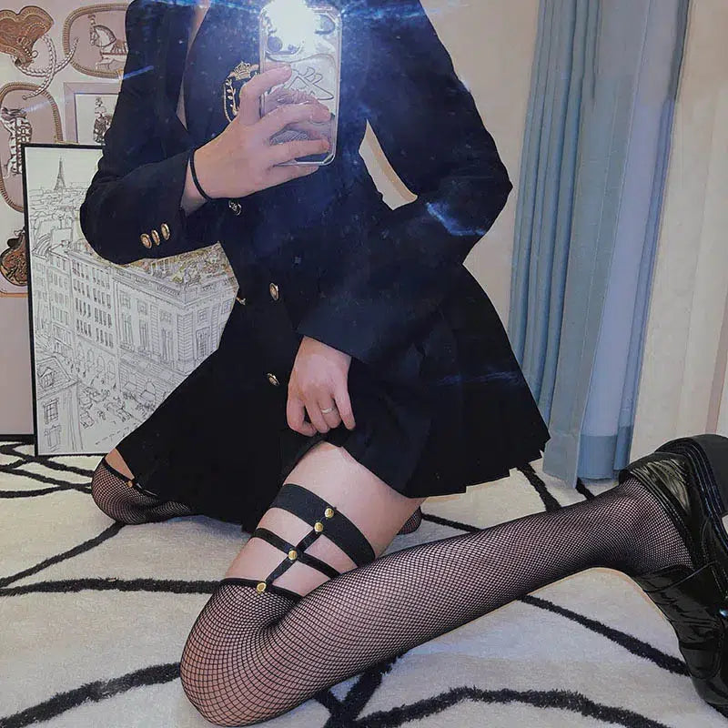 Y2K Grunge Fishnet Thigh High Socks for Aesthetic Outfits & Styles