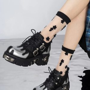 Y2K Grunge Flame Chunky Platform Shoes - Aesthetic Footwear for All Styles