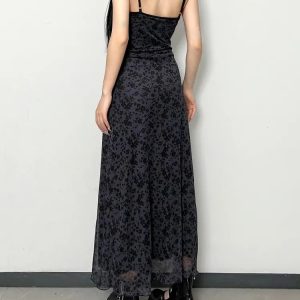 Y2K Grunge Floral Maxi Dress - Aesthetic Coquette Style Outfit