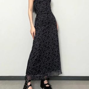 Y2K Grunge Floral Maxi Dress - Aesthetic Coquette Style Outfit