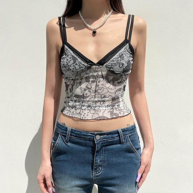 Y2K Grunge Mesh Top - Aesthetic Clothing for Trendy Styles