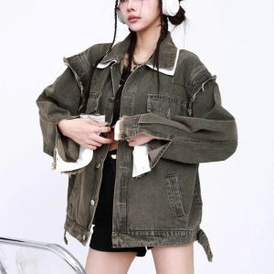 Y2K Grunge Oversized Denim Jacket - Aesthetic Button-Up Style