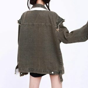 Y2K Grunge Oversized Denim Jacket - Aesthetic Button-Up Style