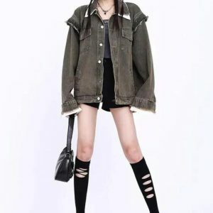 Y2K Grunge Oversized Denim Jacket - Aesthetic Button-Up Style