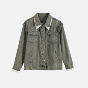 Y2K Grunge Oversized Denim Jacket - Aesthetic Button-Up Style