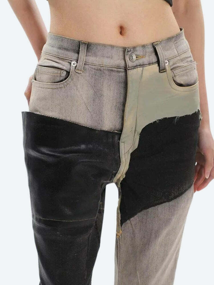 Y2K Grunge Patchwork Flare Pants - Trendy Aesthetic Clothing for Unique Styles