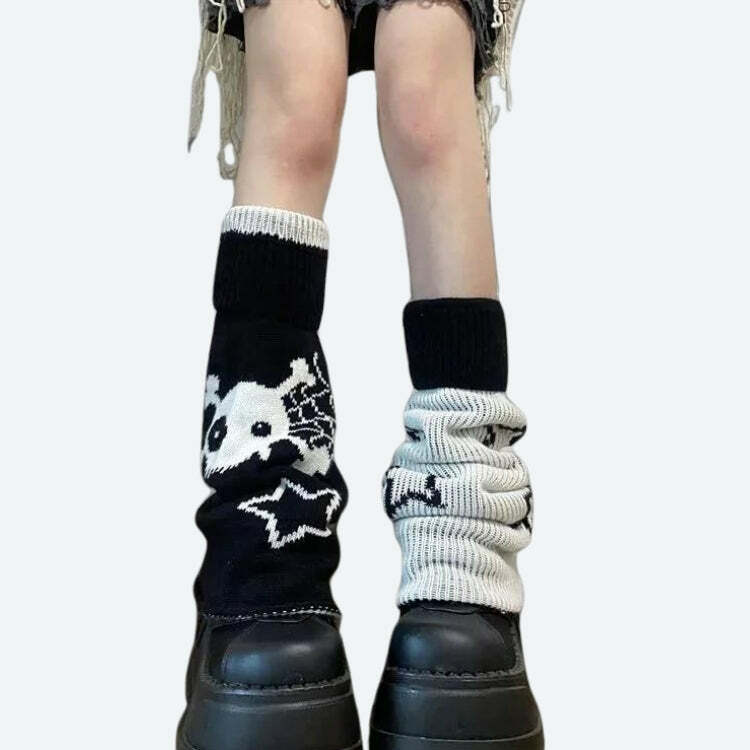 Y2K Grunge Reversible Leg Warmers for Aesthetic Outfits & Styles