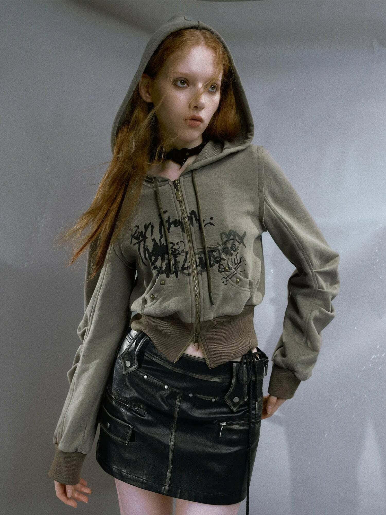 Y2K Grunge Ruched Sleeve Hoodie - Aesthetic Coquette Style Top