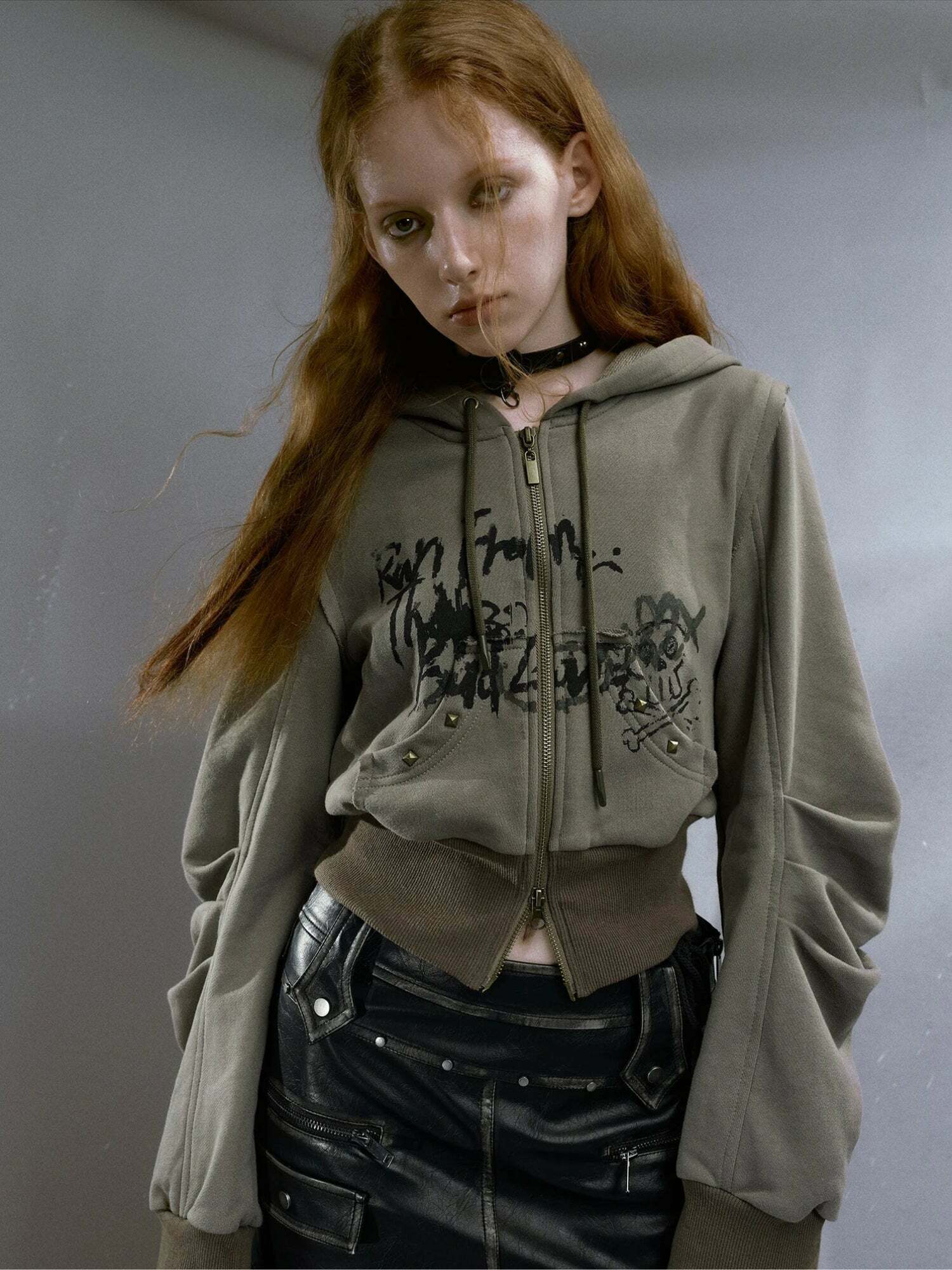 Y2K Grunge Ruched Sleeve Hoodie - Aesthetic Coquette Style Top