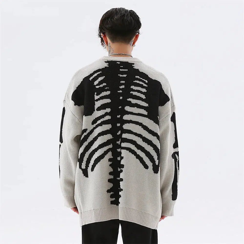 Y2K Grunge Skeleton Knitted Sweater - Aesthetic Clothing for Unique Styles