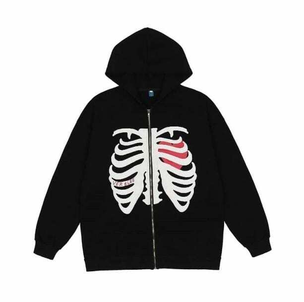 Y2K Grunge Skull Hoodie - Aesthetic Clothing for Unique Styles