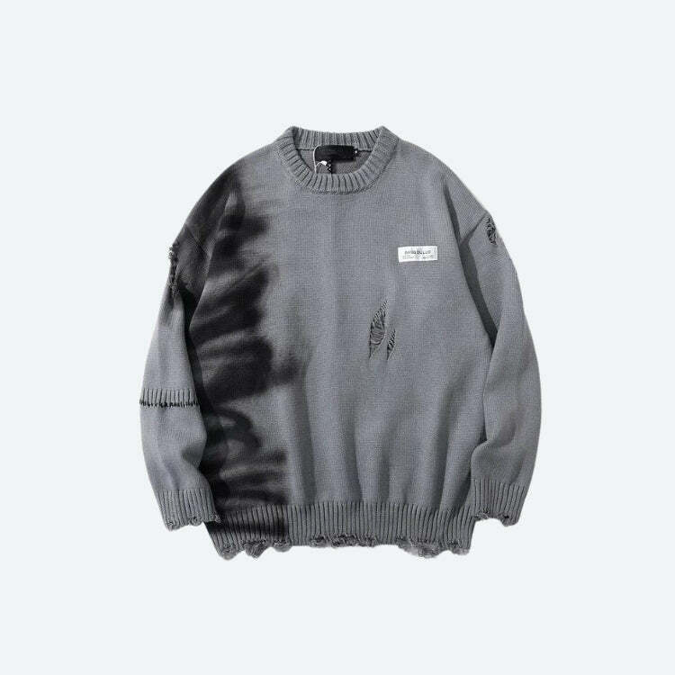 Y2K Grunge Spray Paint Distressed Knitted Sweater - Aesthetic Style