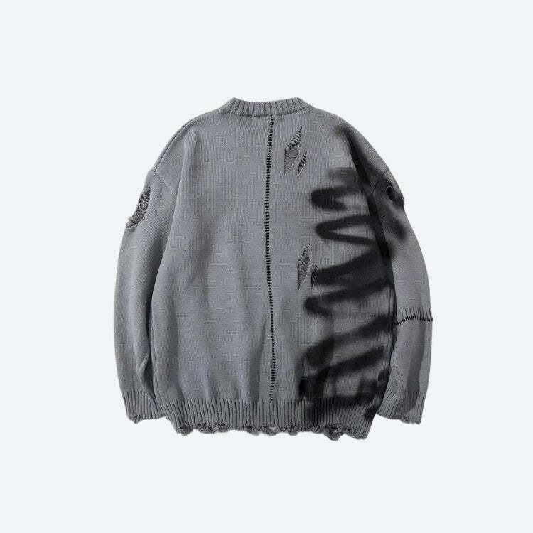 Y2K Grunge Spray Paint Distressed Knitted Sweater - Aesthetic Style