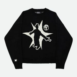 Y2K Grunge Starboy Distressed Knitted Sweater - Aesthetic Fashion Essential