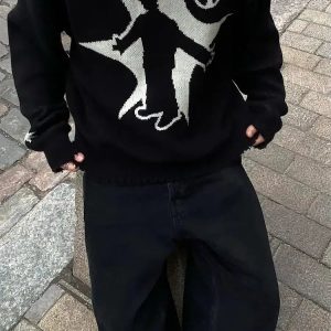 Y2K Grunge Starboy Distressed Knitted Sweater - Aesthetic Fashion Essential