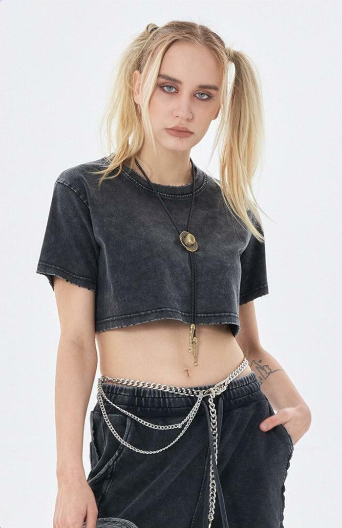 Y2K Grunge Washed Crop Top - Aesthetic Clothing for Unique Styles