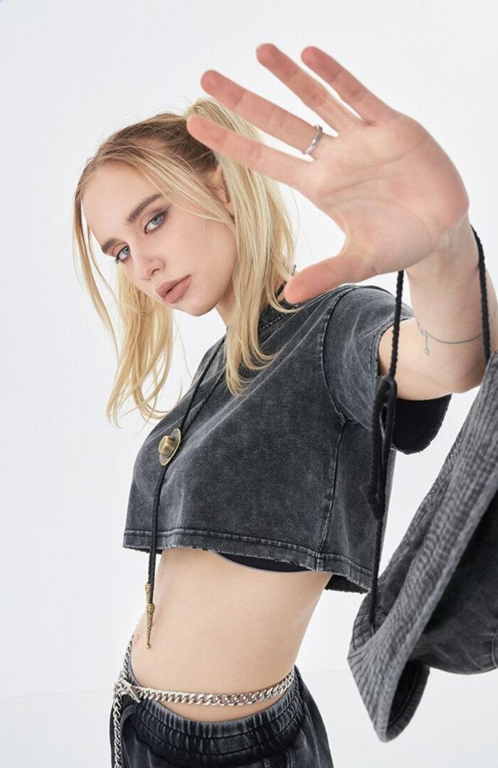 Y2K Grunge Washed Crop Top - Aesthetic Clothing for Unique Styles