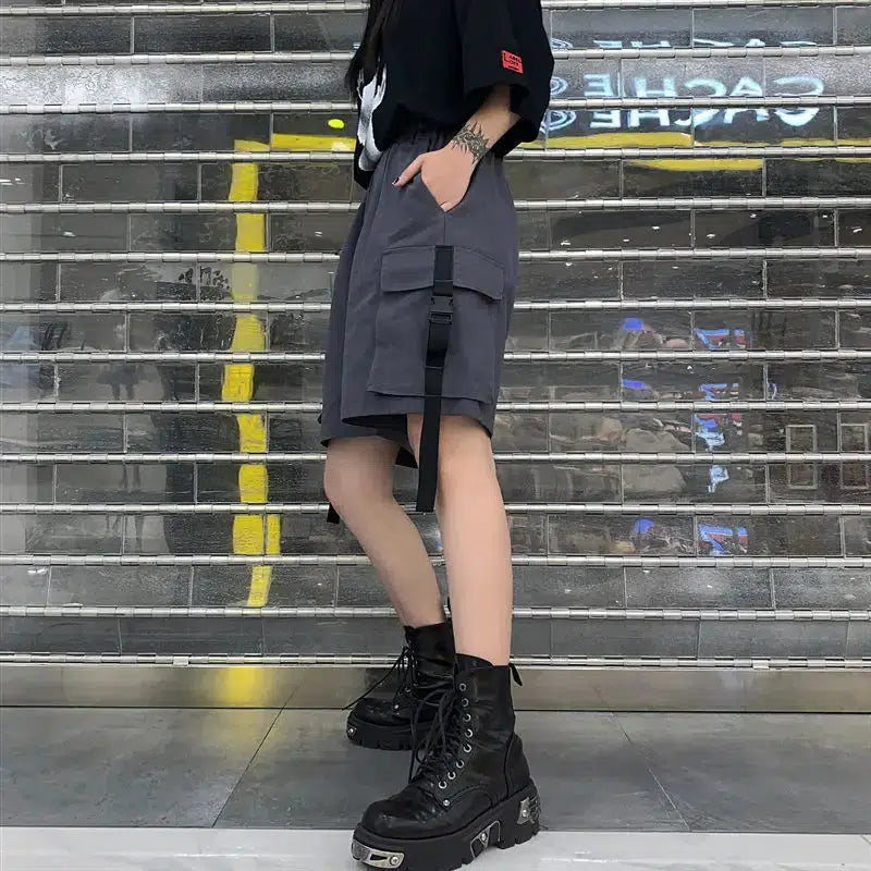 Y2K Grunge Wide Leg Cargo Shorts - Aesthetic Clothing for Unique Styles