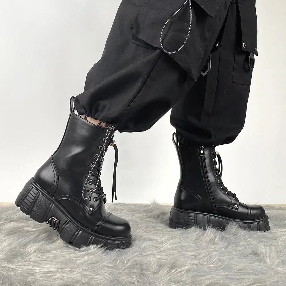 Y2K Grunge Zip-Up Platform Combat Boots for Aesthetic Outfits