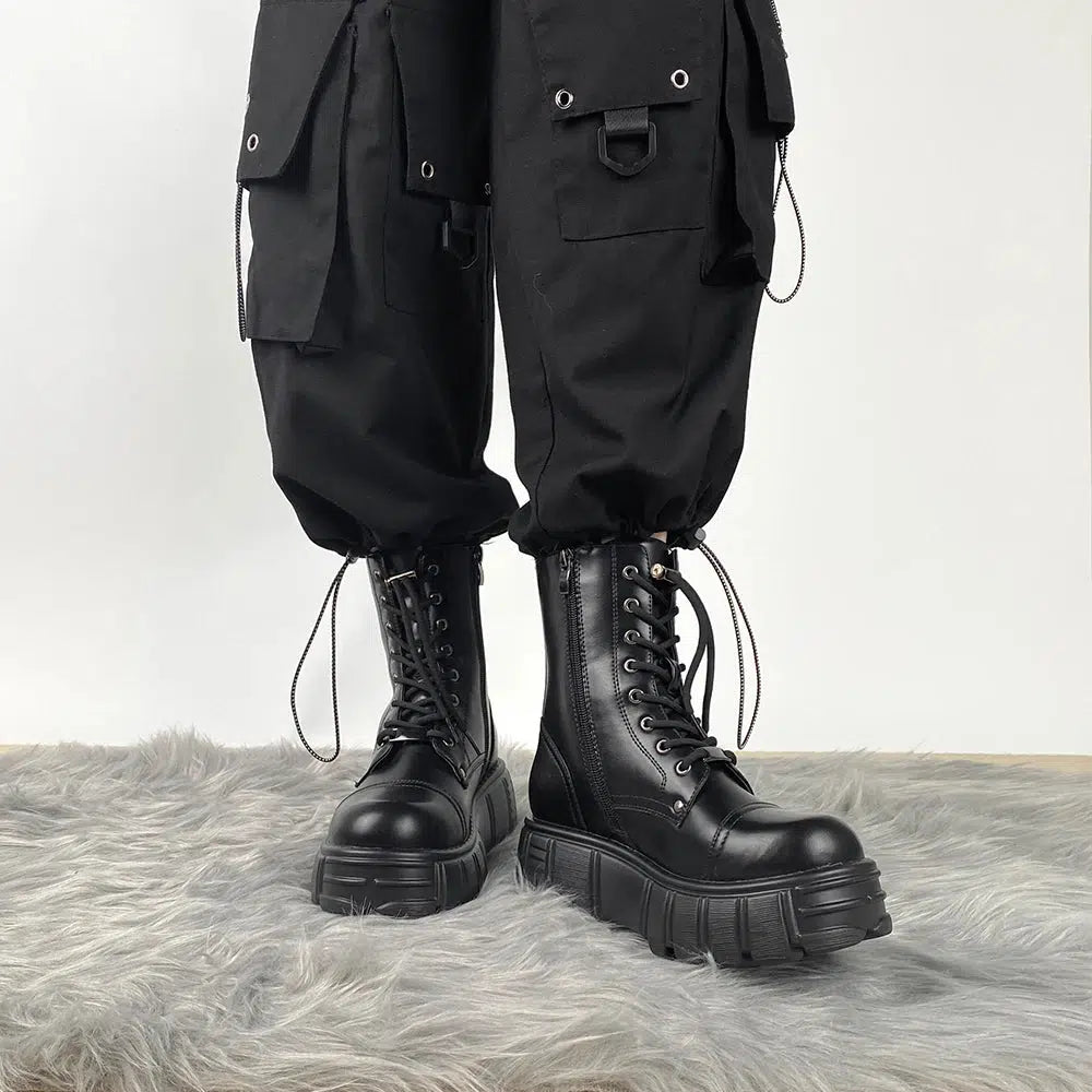 Y2K Grunge Zip-Up Platform Combat Boots for Aesthetic Outfits