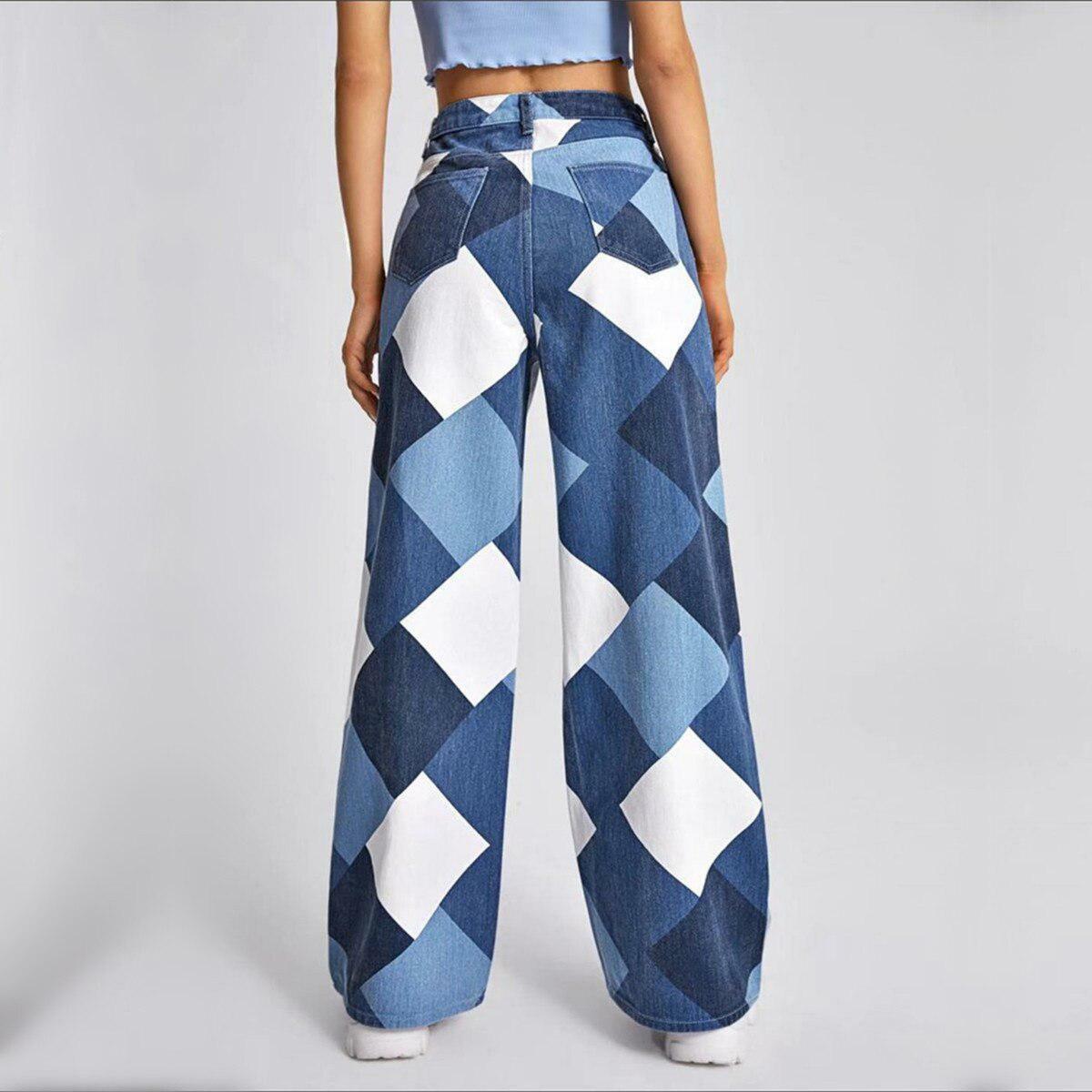 Y2K Harlequin Wide Leg Jeans - Trendy Coquette Aesthetic Pants