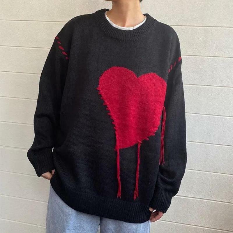 Y2K Heart Embroidered Sweater - Coquette Aesthetic Clothing