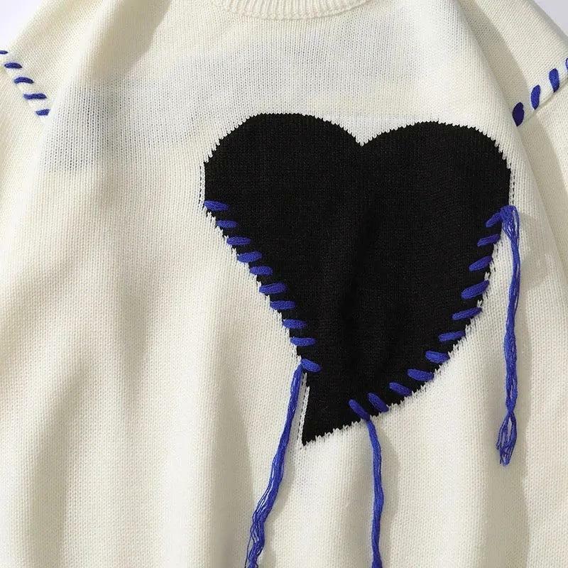 Y2K Heart Embroidered Sweater - Coquette Aesthetic Clothing