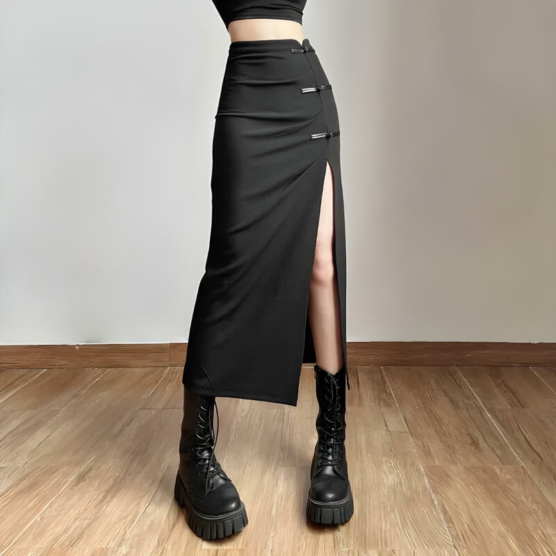 Y2K High Split Midi Pencil Skirt - Coquette Aesthetic Fashion Piece