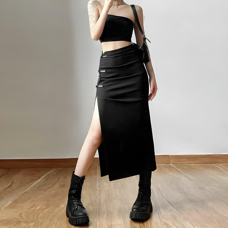 Y2K High Split Midi Pencil Skirt - Coquette Aesthetic Fashion Piece