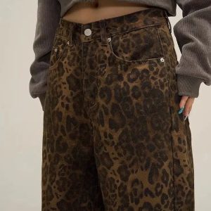 Y2K Leopard Print Straight Leg Pants - Trendy Aesthetic Clothing