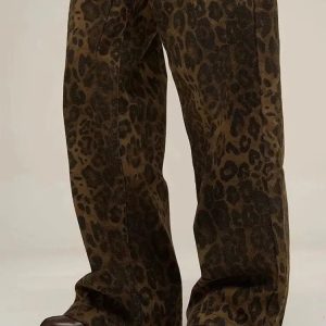 Y2K Leopard Print Straight Leg Pants - Trendy Aesthetic Clothing