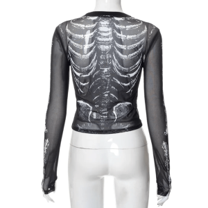 Y2K Long Sleeve Skeleton Top - Aesthetic Goth Style for Trendy Outfits