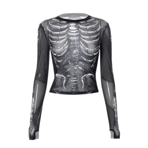 Y2K Long Sleeve Skeleton Top - Aesthetic Goth Style for Trendy Outfits